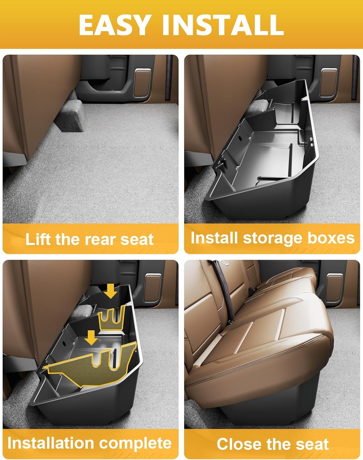 Tuyoung Under Seat Storage Boxes for 2015-2026 Ford F-150 F150 | SuperCrew Cab 2017-2026 F-250/F-350/F-450/F-550 Super Duty Heavy Duty Rear Truck Under Back Seat Box Organizer Cargo Box