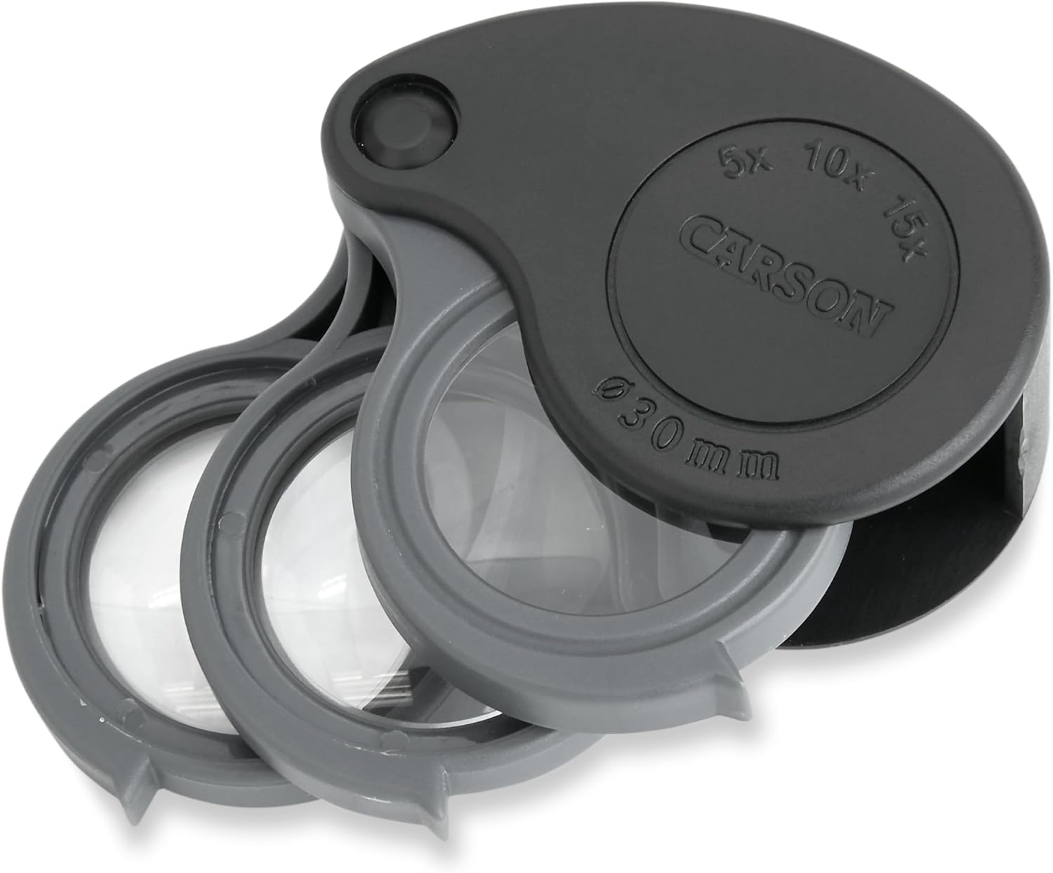 Carson TriView 5x/10x/15x Folding Loupe Magnifier with Built-in Case, 3-in-1 Portable Loupe Magnifying Glass - Adjustable Magnification