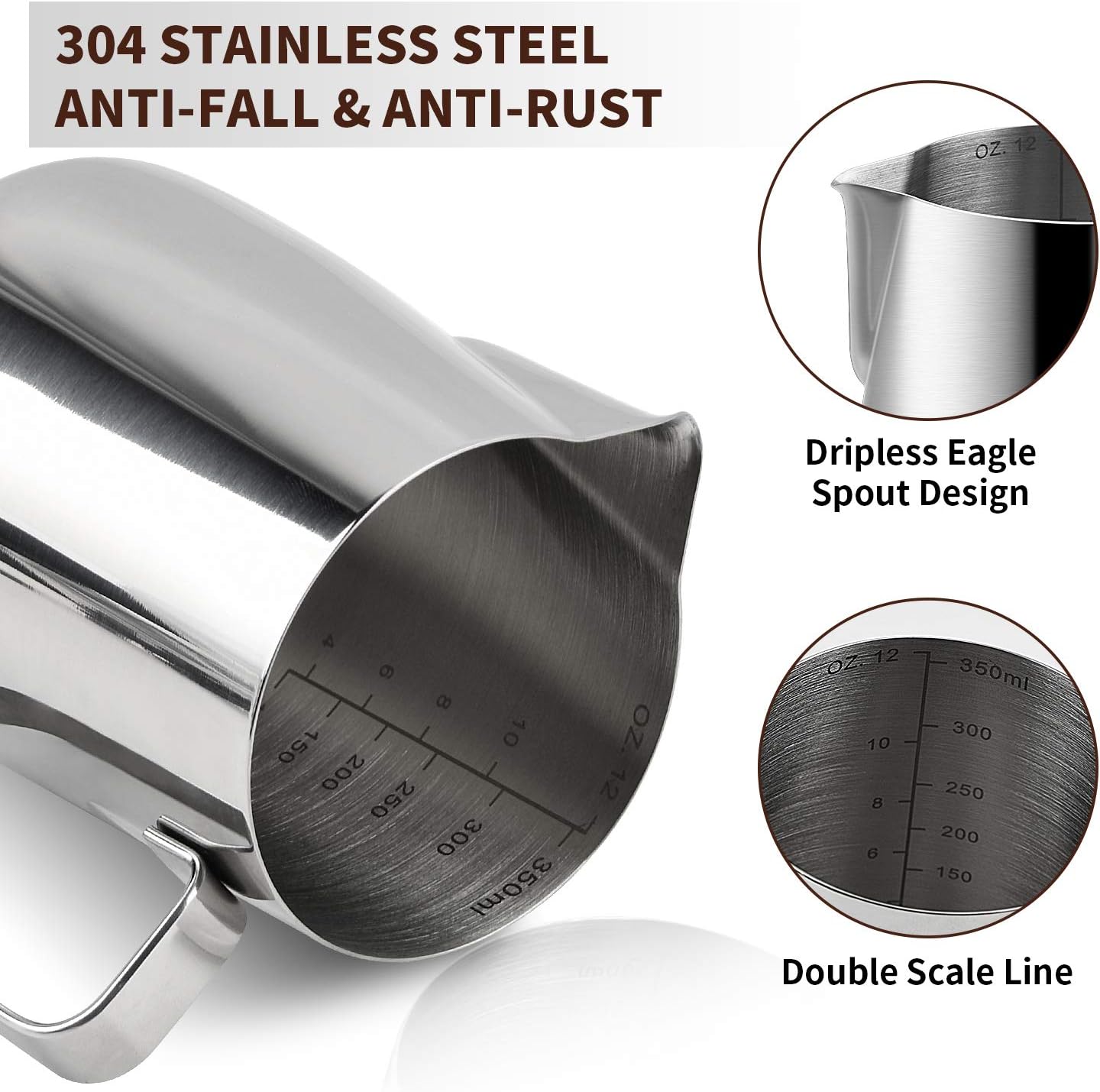 Stainless Steel Espresso Milk Frothing Pitcher - 12OZ/350ML Coffee Milk Frother Cup with Decorating Art Pen for Espresso Machine, Latte Art