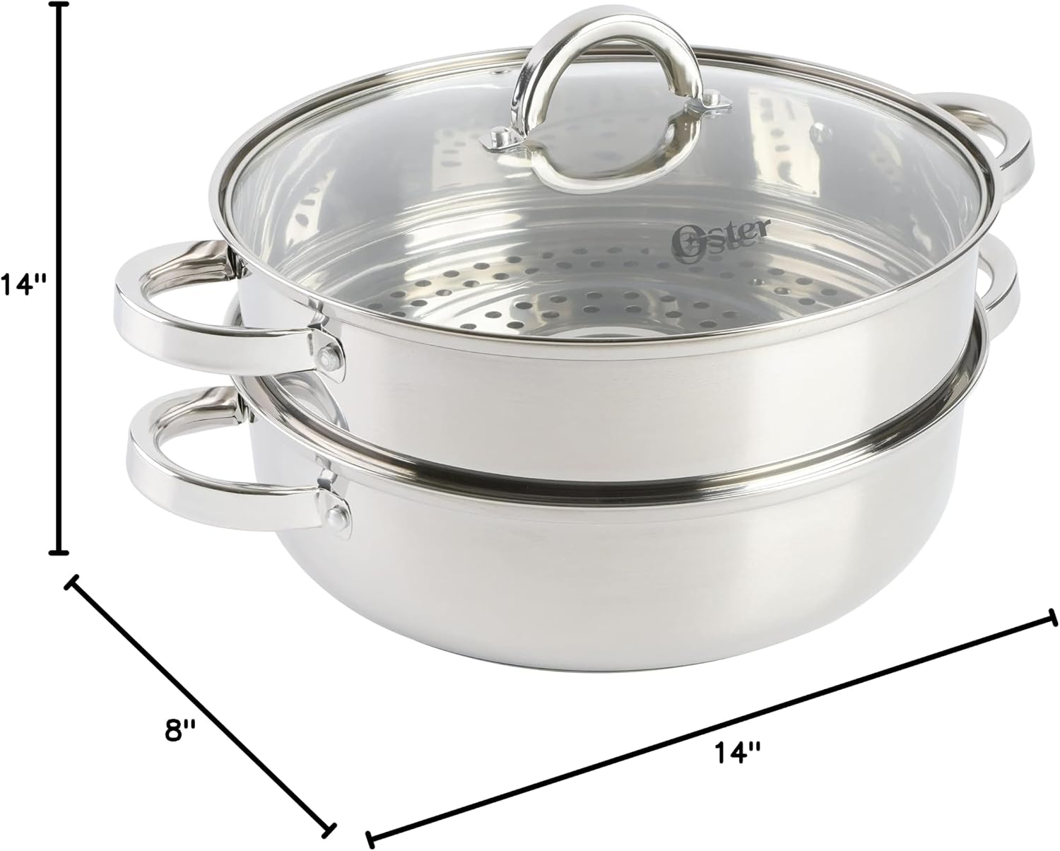 Oster Dutch Oven with Steamer Basket 3-Quart - Sangerfield Stainless Steel, Stovetop Steamer for Vegetables, Rice & Tamales, Dishwasher Safe