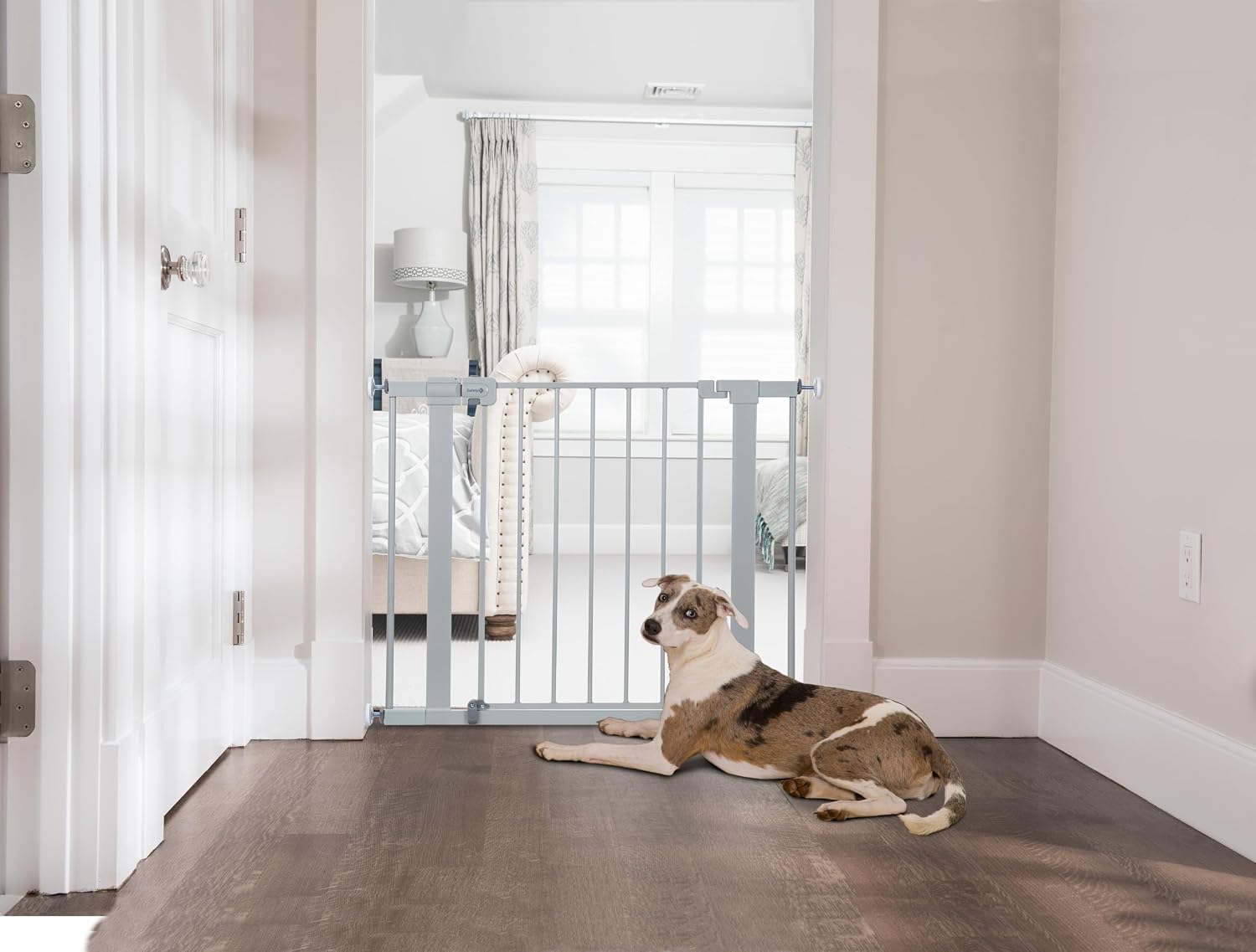 Safety 1st Easy Install Walk Thru Baby Gate for Doorway With Door, Dog Gates, Fits 29"-38", Easy Install 28" Tall, White
