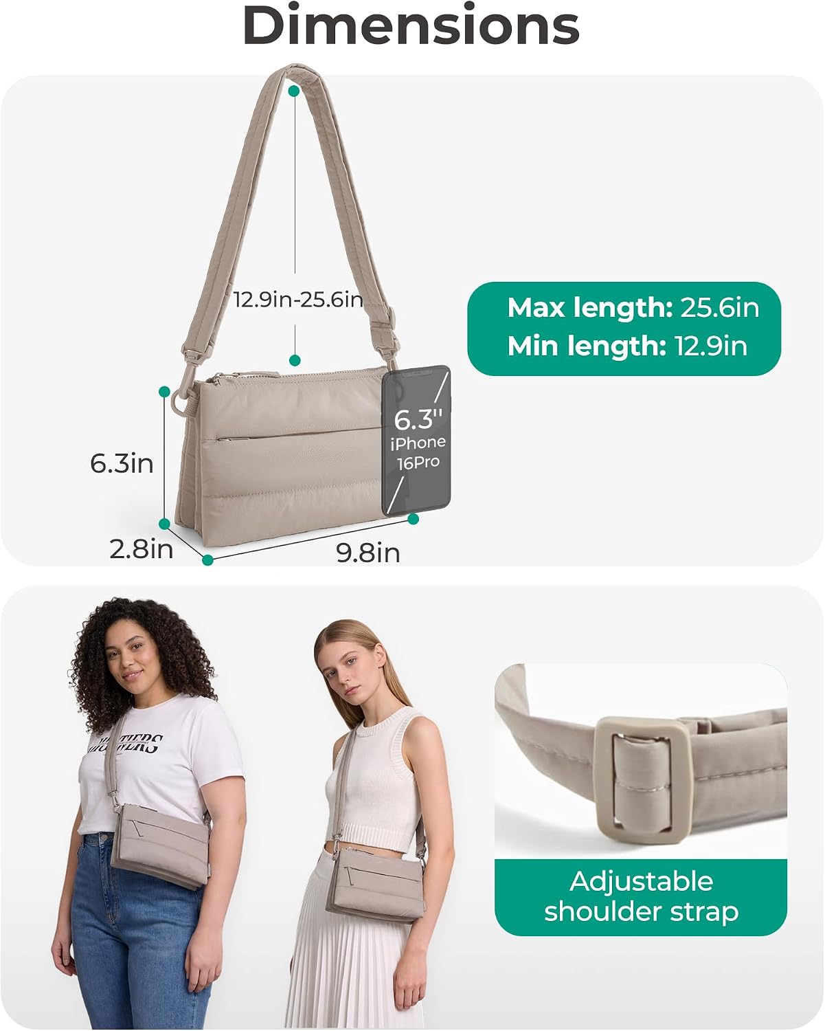 BAGSMART Cross Body Purse, Medium Crossbody Bags for Women Travel Purse, 4.3L Puffy Handbag Wallet with RFID Blocking Slots