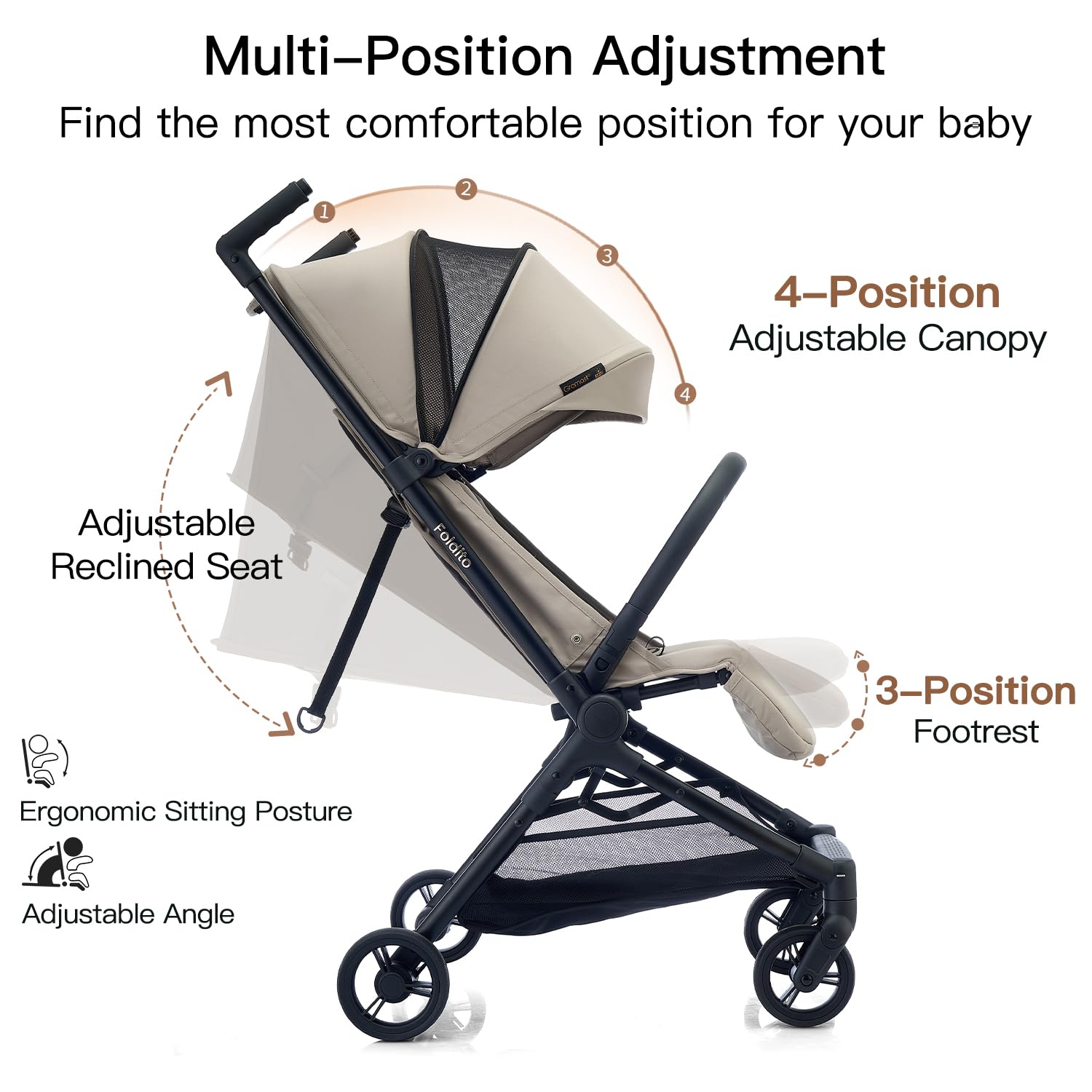 Gromast Travel Stroller for Airplane, Ultra Compact & Lightweight – Only 9.9 lbs, Portable Infant Toddler Baby Stroller, w/UPF 50+ Canopy - Black