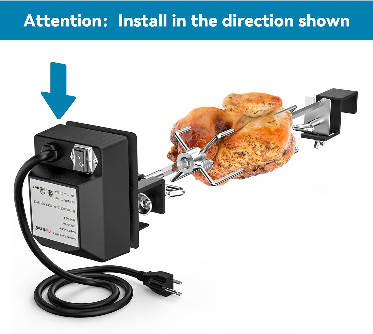 Skyflame Stainless Steel Rotisserie Kit with Heavy Duty Motor