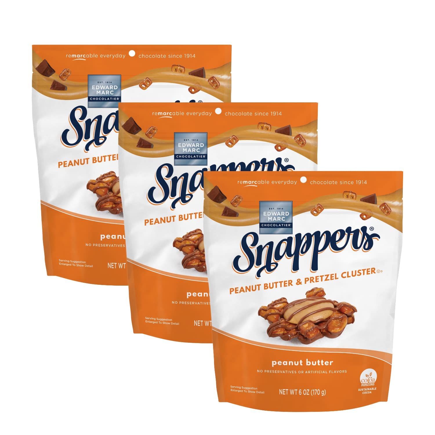 Edward Marc Snappers Sweet Caramel & Pretzels Cluster - Crunchy Pretzel Snack With Milk Chocolate For Adults And Kids - 6 oz (pack of 1)
