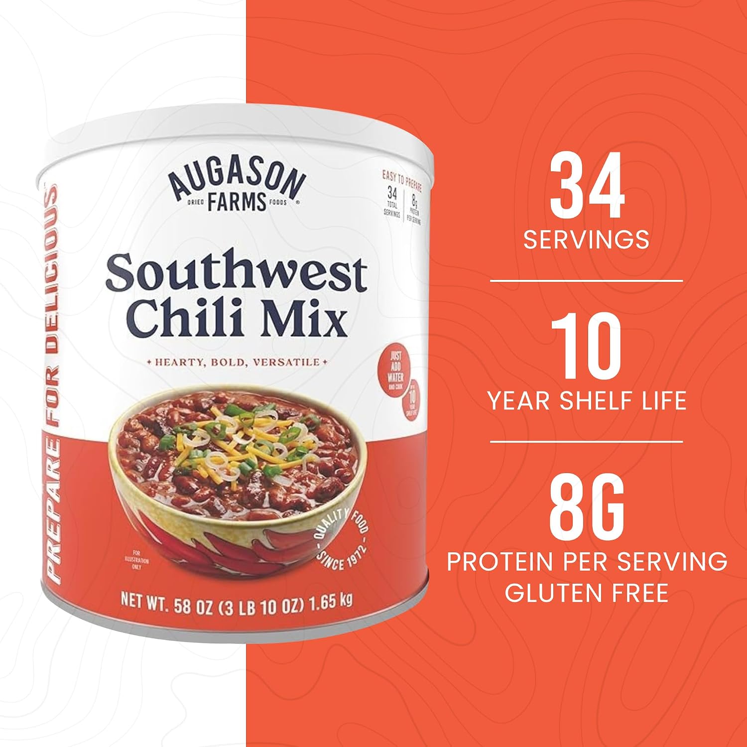Augason Farms Southwest Chili Mix Can | Emergency Food Supply, 34 Servings, 10 Year Shelf Life, 8 Grams of Protein per Serving, Certified Gluten Free