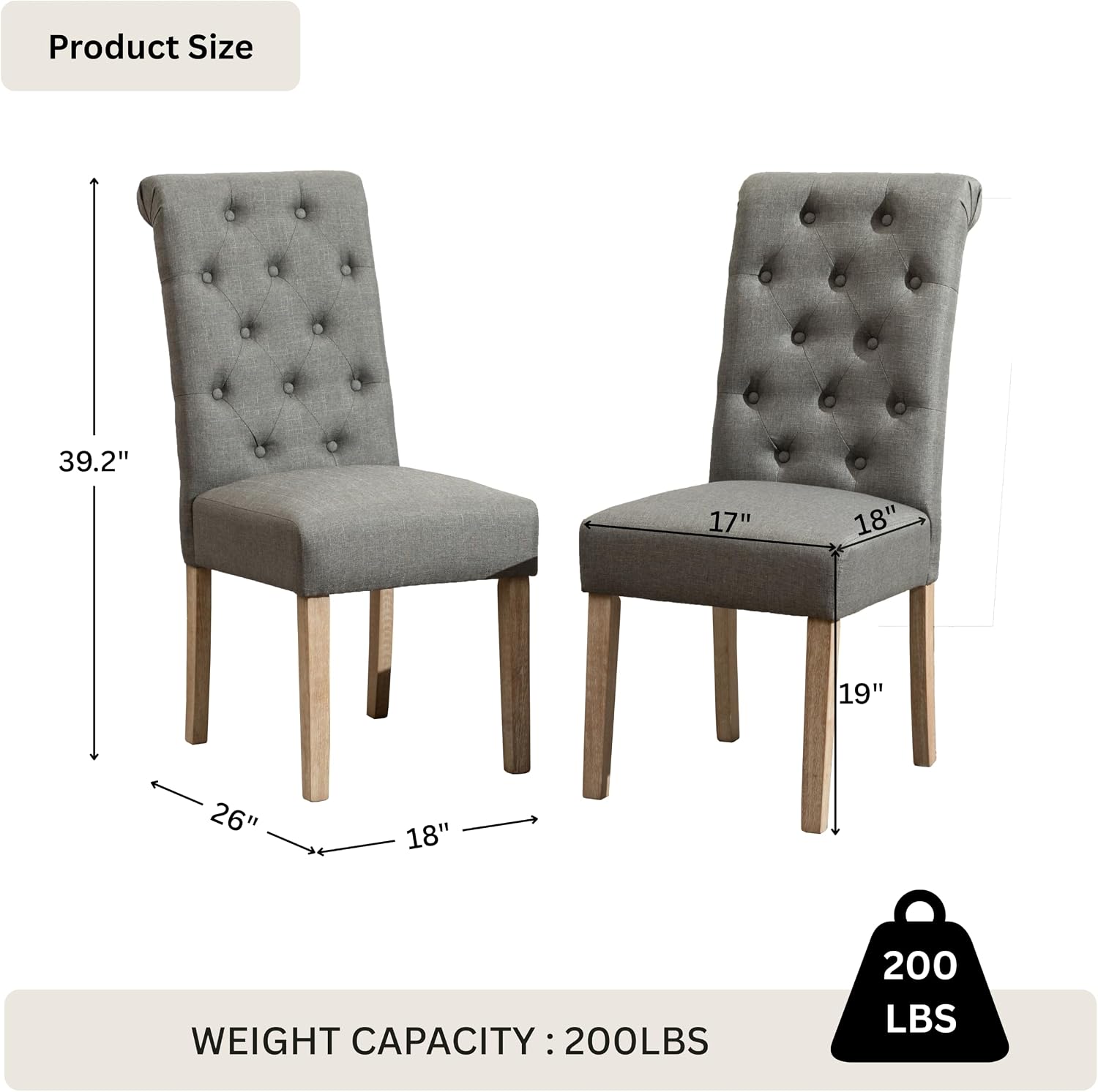 Roundhill Furniture Habit Solid Wood Tufted Parsons Dining Chair (Set of 2), Tan