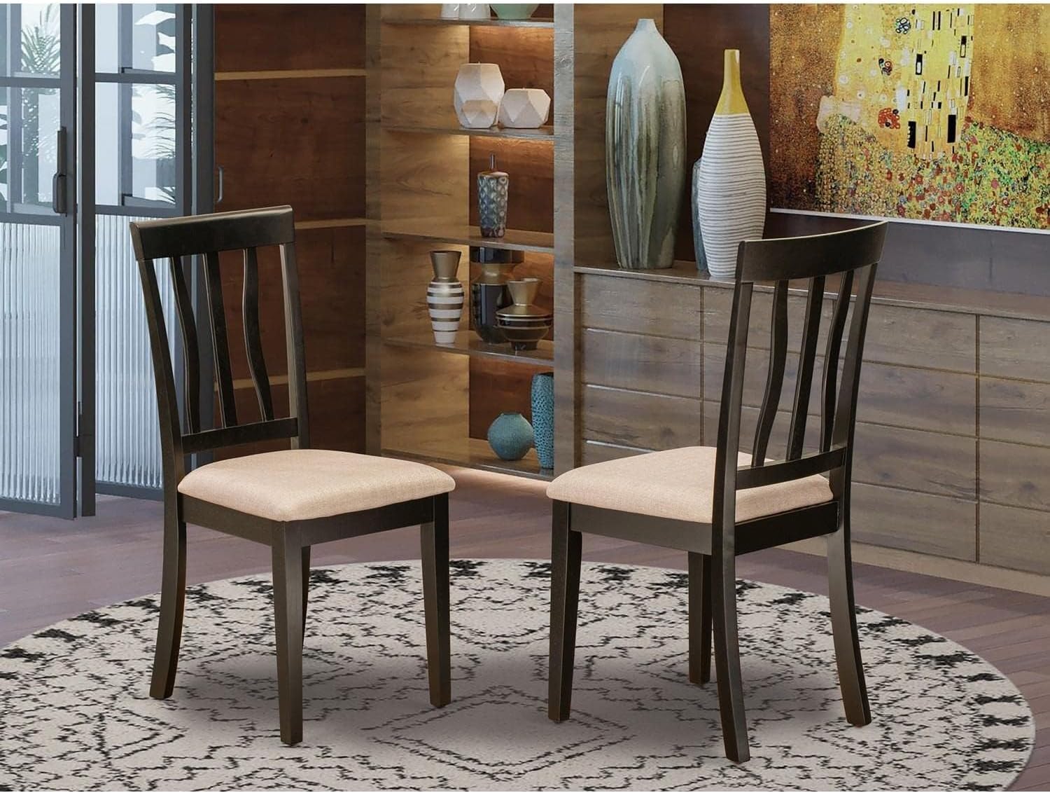 East West Furniture ANC-WHI-W Antique Dining Room Chairs - Slat Back Solid Wood Seat Chairs, Set of 2, Buttermilk & Cherry