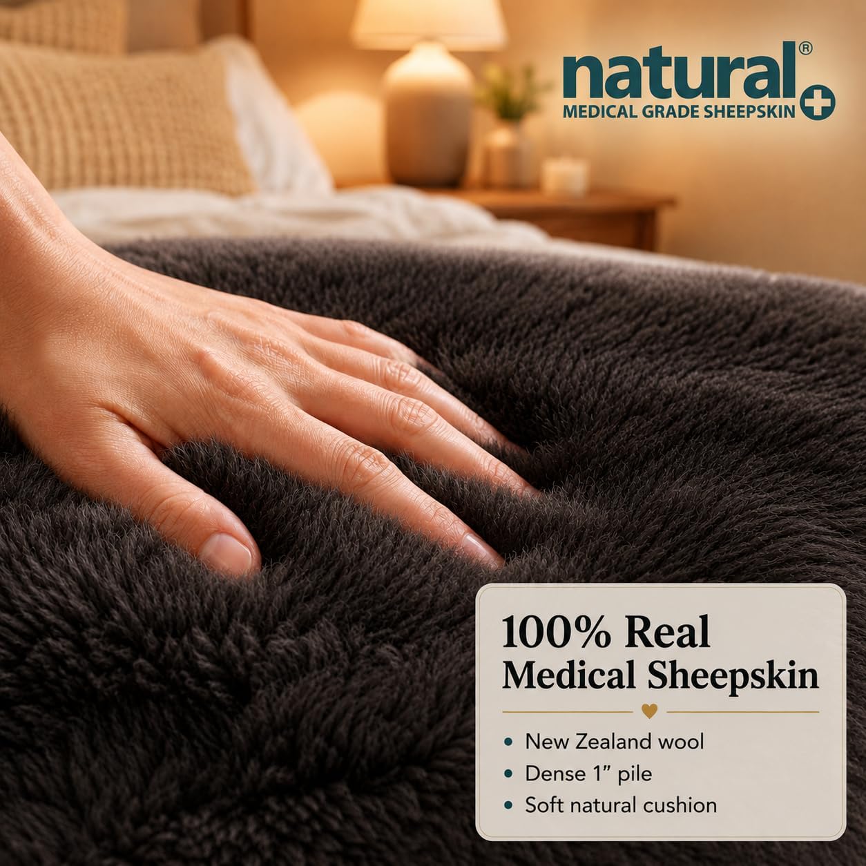 Natural Medical Sheepskin Pad, Non-Slip Back, Natural, 17 x 17 in, 1 Pack