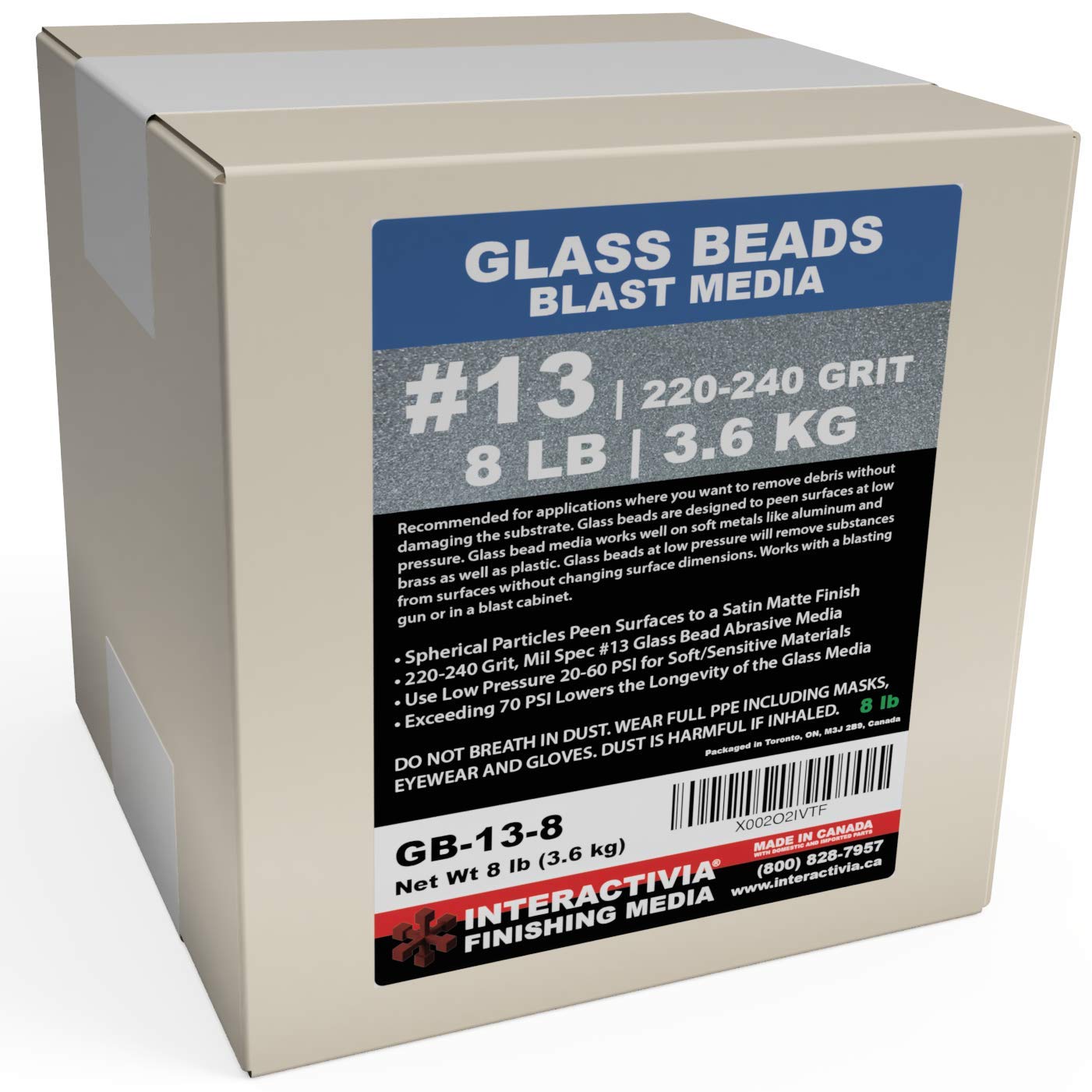 #13 Glass Beads - 8 lb or 3.6 kg - Blasting Abrasive Media (Fine) 220-240 Mesh or Grit - Spec No 13 for Blast Cabinets Or Sand Blasting Guns - Small