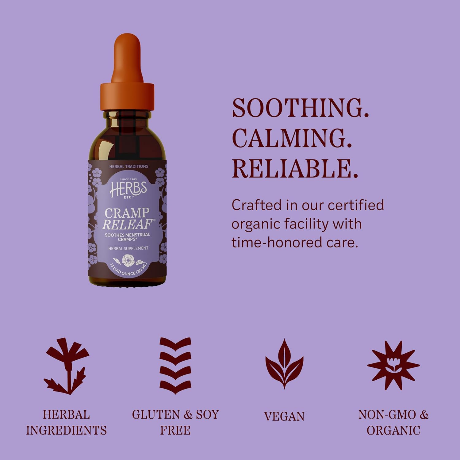 Herbs Etc. Cramp ReLeaf (Menstrual) Classic Liquid Extract - Cycle Support Supplement that Soothes Cramps - Black Haw
