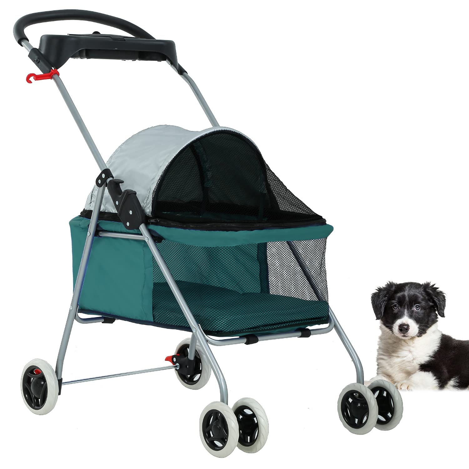 Pet Stroller 4 Wheels Posh Folding Waterproof Portable Travel Cat Dog Stroller with Cup Holder,Blue