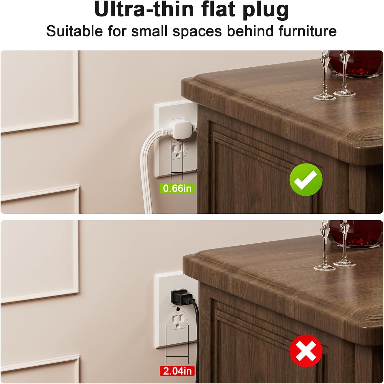 2 Pack 12 Feet 3 Outlets with Hand/Foot Switch Extension Power Cord.