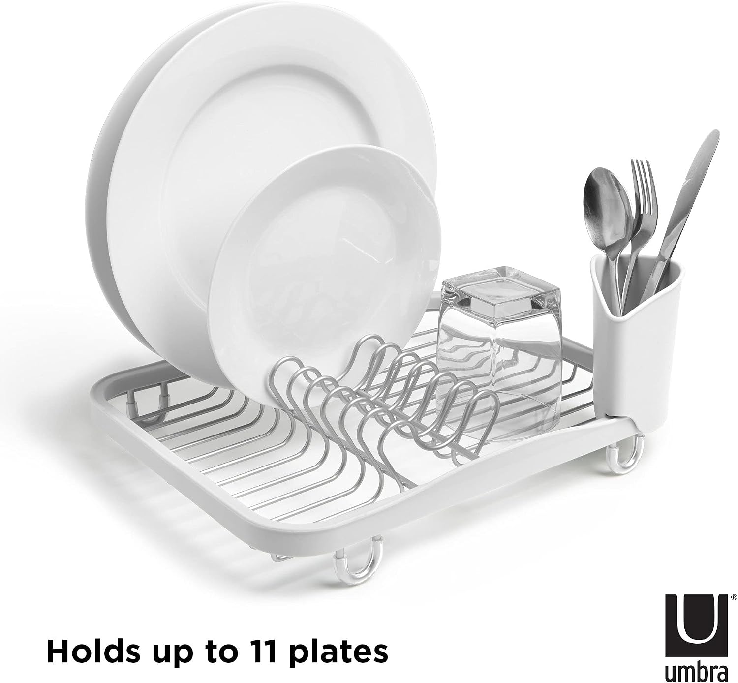 Umbra Sinkin Dish Drying Rack, in Sink or Countertop Drainer, Black/Nickel | Removable utensil holder, non slip rubber feet, fits standard sizes, coated wire and plastic