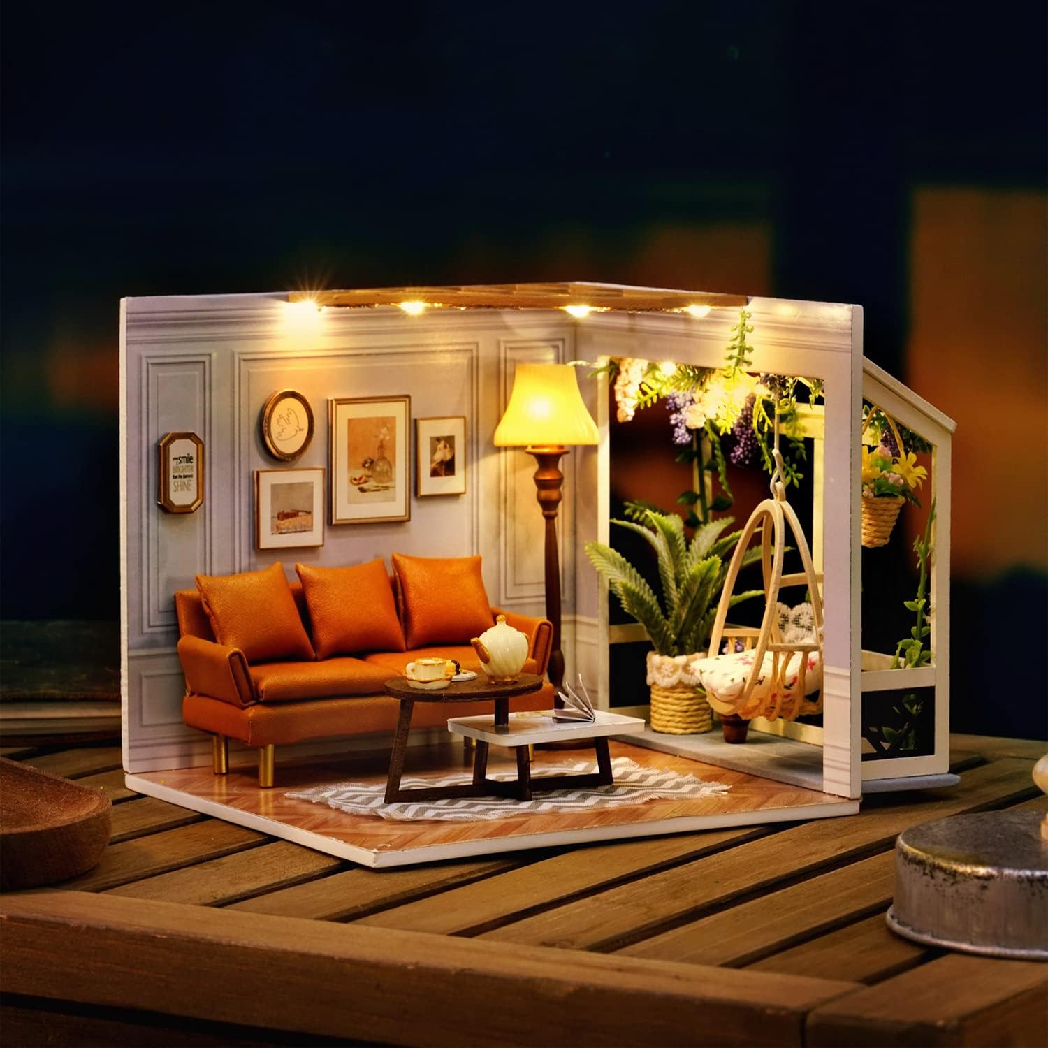 DIY Miniature Dollhouse Kit with Furniture Plus Dust Proof | 1:24 Scale Creative Room Mini Wooden Doll House Accessories for Kids Teens Adults Aged 14+(Beach Cottage)
