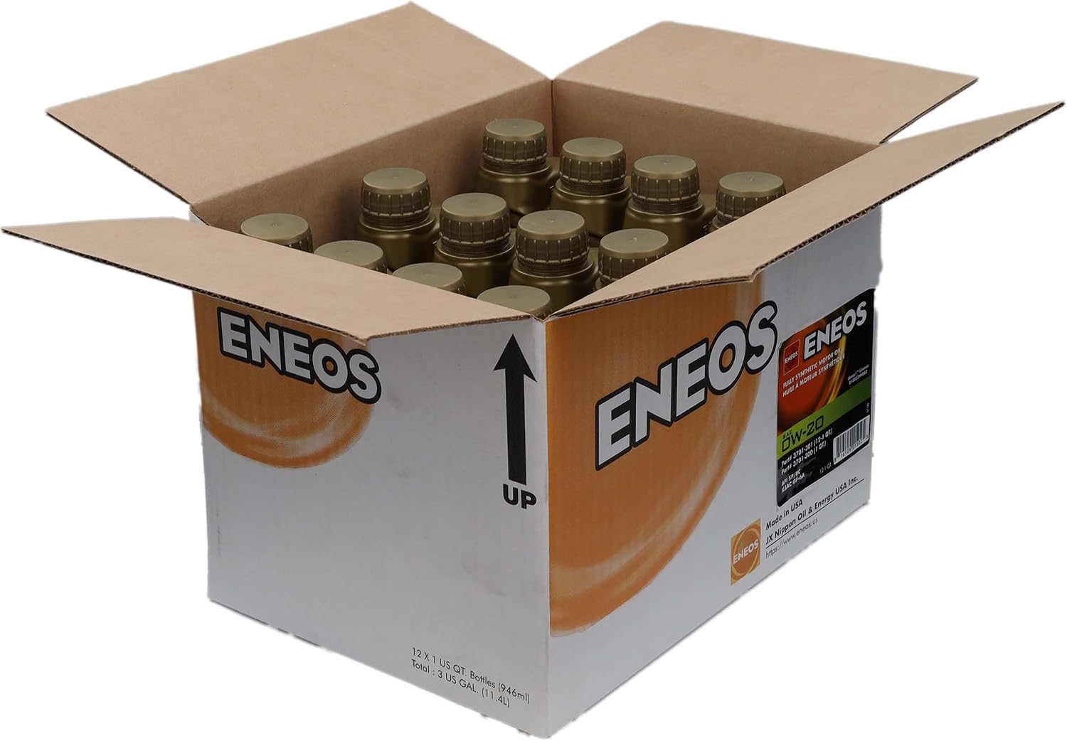 ENEOS 0W-20 Fully Synthetic Motor Oil, API SQ, dexos1 Gen3, 1 Qt