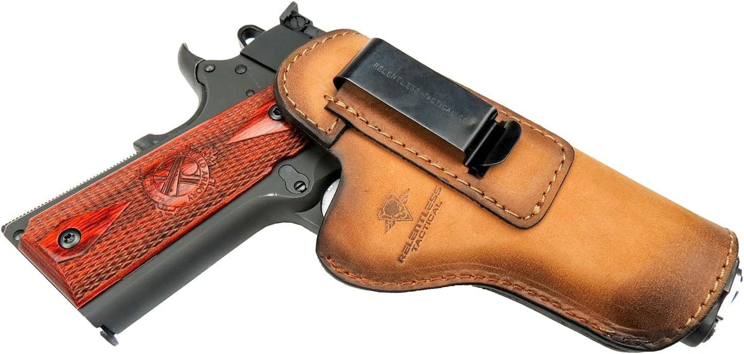 The Defender Leather IWB Holster for 1911 Style Handguns – Standard or Sweat Shield Versions – Made in USA – Fits Kimber, Colt, S&W, Sig Sauer, Ruger, Remington