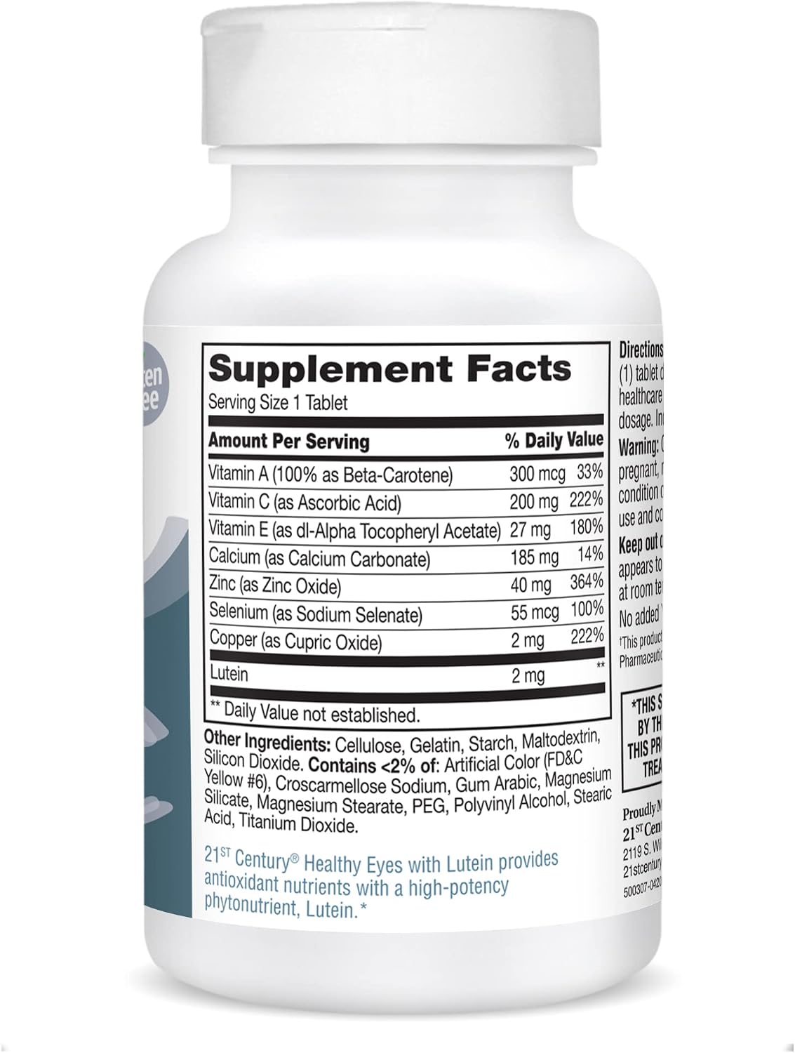 21st Century Healthy Eyes with Lutein Vision Support Tablets, 60 Count | Eye Vitamin with Lutein Plus Antioxidants A, Compare VS. Ocuvite® with Lutein, C, E, Zinc, Vision & Eye Health Support