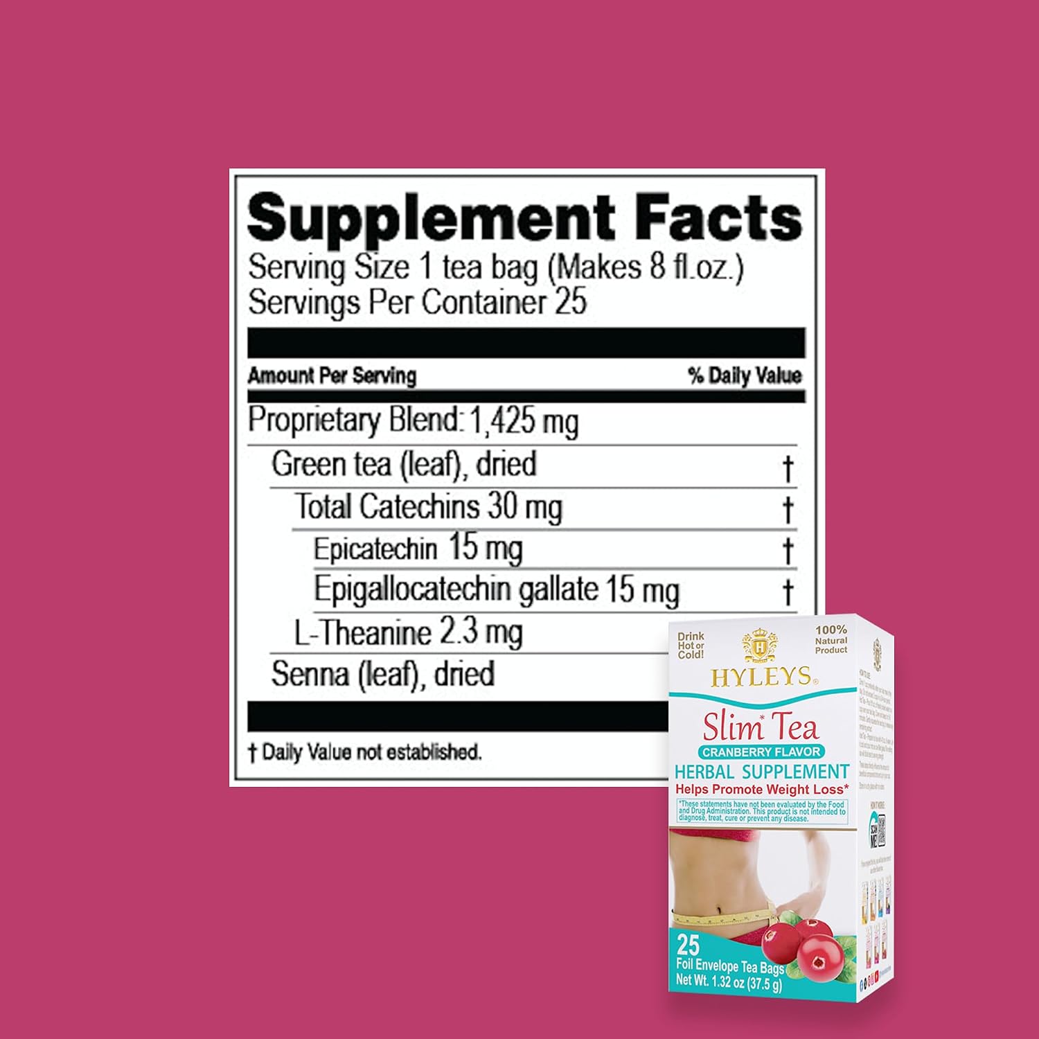 HYLEYS Slim Tea Goji Berry, Weight Loss Detox, Slimming Diet Tea, 25 Bags | Green Tea, Senna Detox & Cleanse, 3 Natural Ingredients, No Added Sugar, 1-Step Bedtime Routine, Supports Digestion