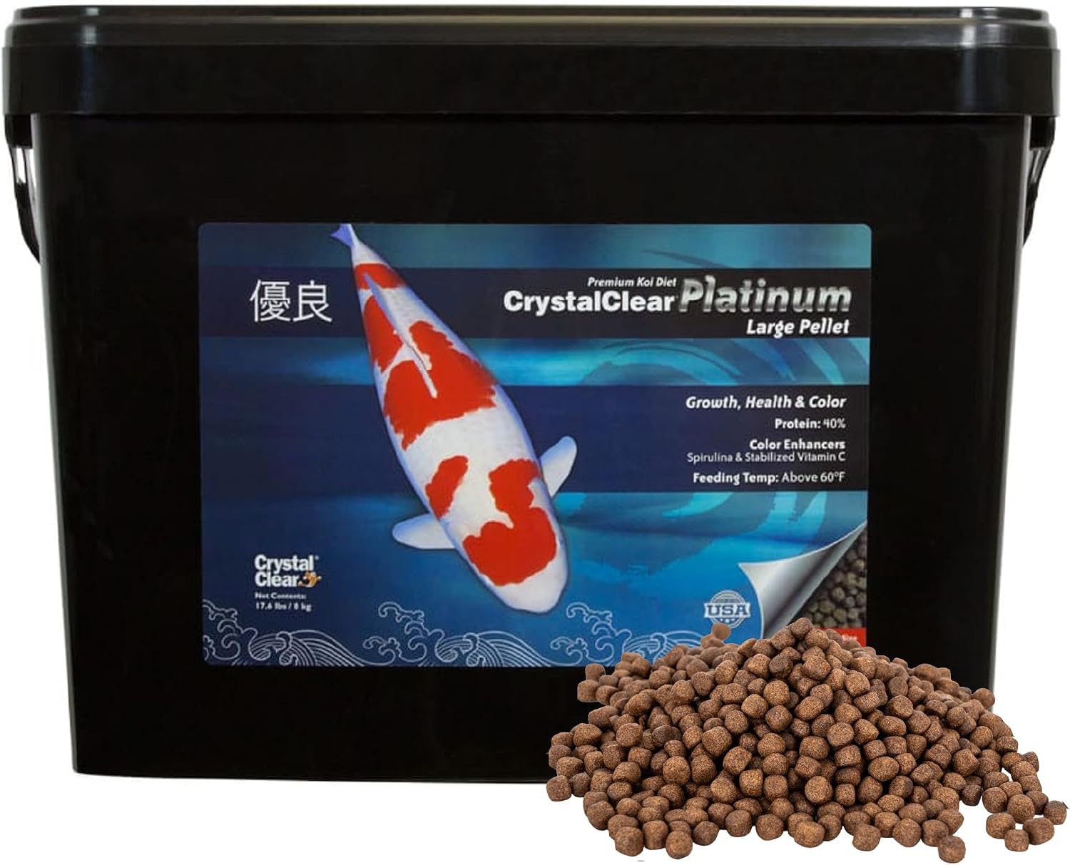 CrystalClear Platinum Fish Food Floating 5mm Pellets, 17.6 lbs | For Koi & Goldfish, premium nutrition to boost growth, color, and wellness in backyard ponds & water gardens