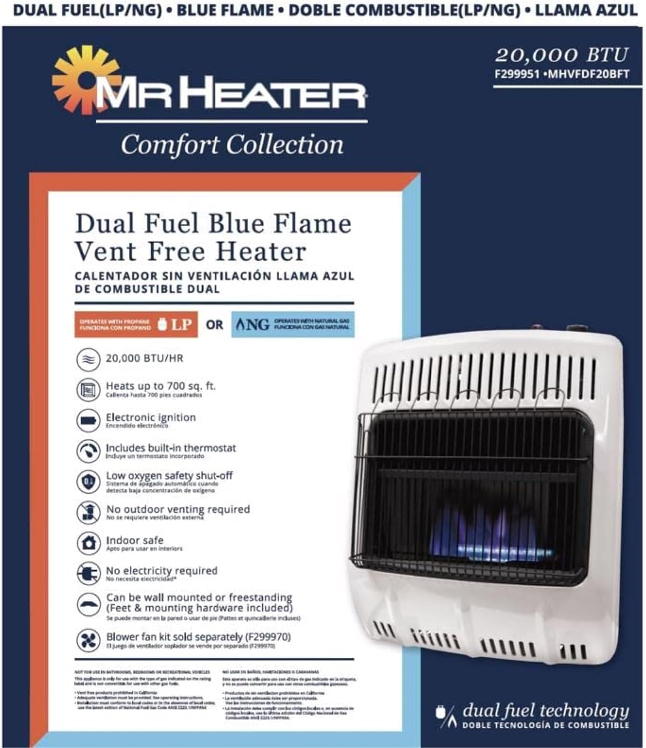 Mr. Heater Comfort Collection 700 sq ft 20000 BTU Natural Gas/Propane Wall Heater