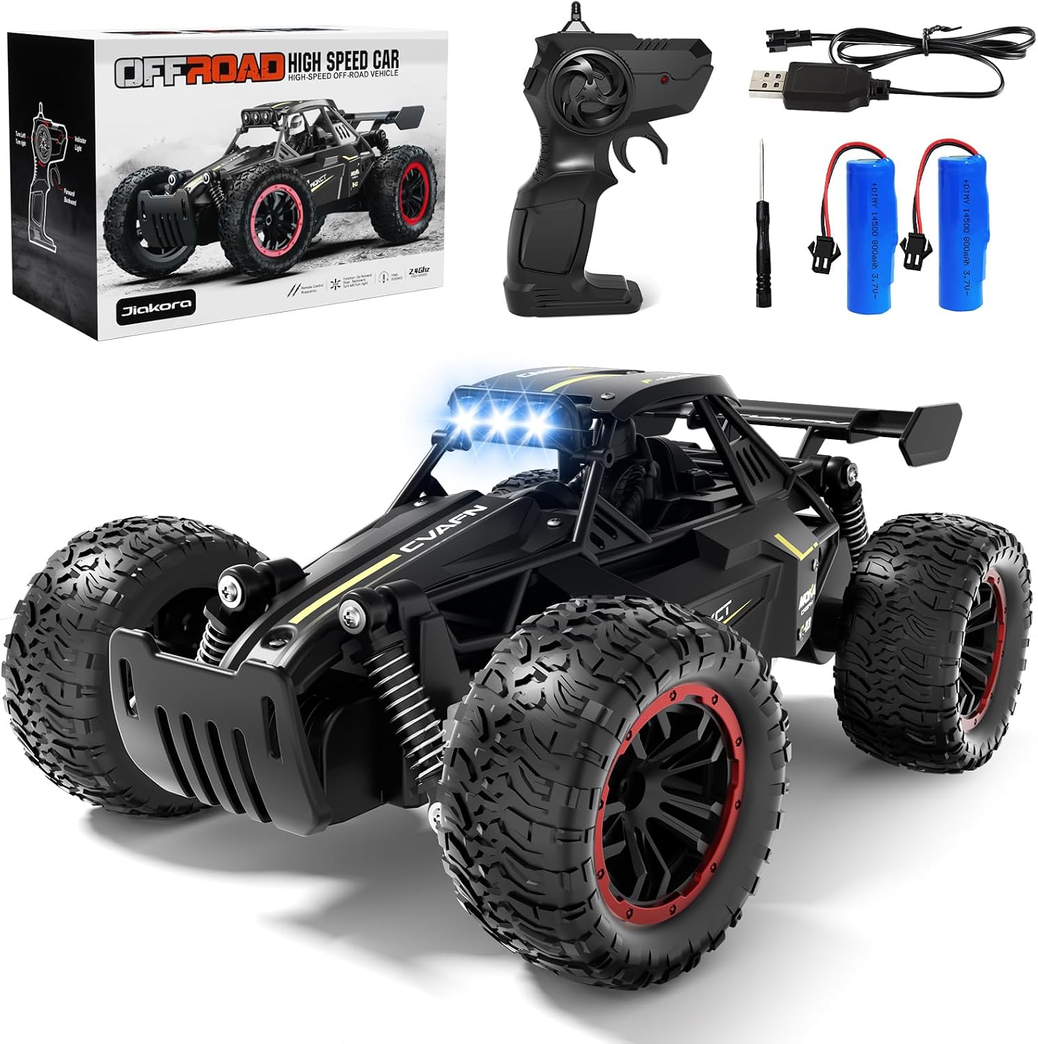 Remote Control Car, Fast RC Monster Truck with Durable Metal Body, 1:16 Off-Road RC Crawler with LED Headlights, All-Terrain Drift Car, 3 4 5 6 7 8 9 10 Year Old Boys Girls Kids Gifts