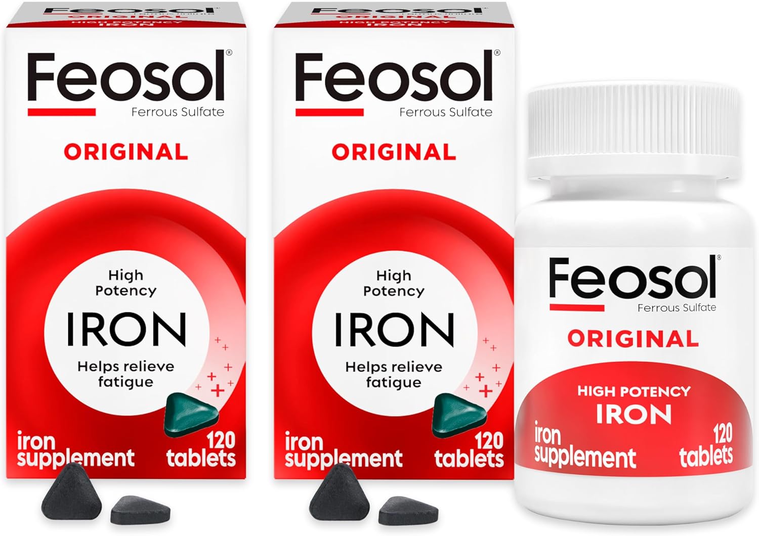 Feosol Original Iron Supplement Tablets, Non-heme, 65mg Iron per Pill, 1 Per Day, 120ct, 4 Month Supply, for Energy and Immune System Support, Made in USA