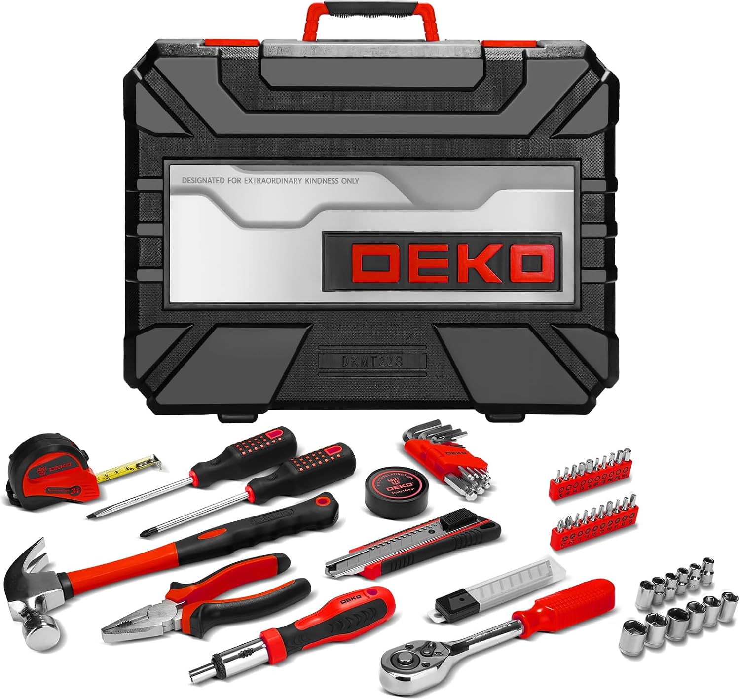 DEKOPRO 228 Piece Socket Wrench Auto Repair Tool Combination Package Mixed Tool Set Hand Tool Kit with Plastic Toolbox Storage Case