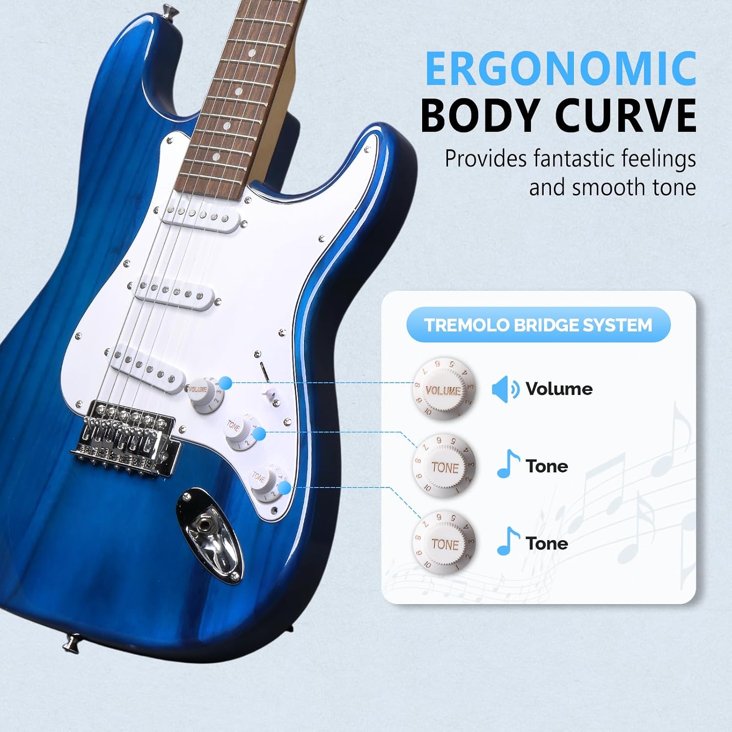GLARRY Full Size Electric Guitar for Music Lover Beginner with 20W Amp and Accessories Pack Guitar Bag (DARK BLUE, 39" Right Handed)