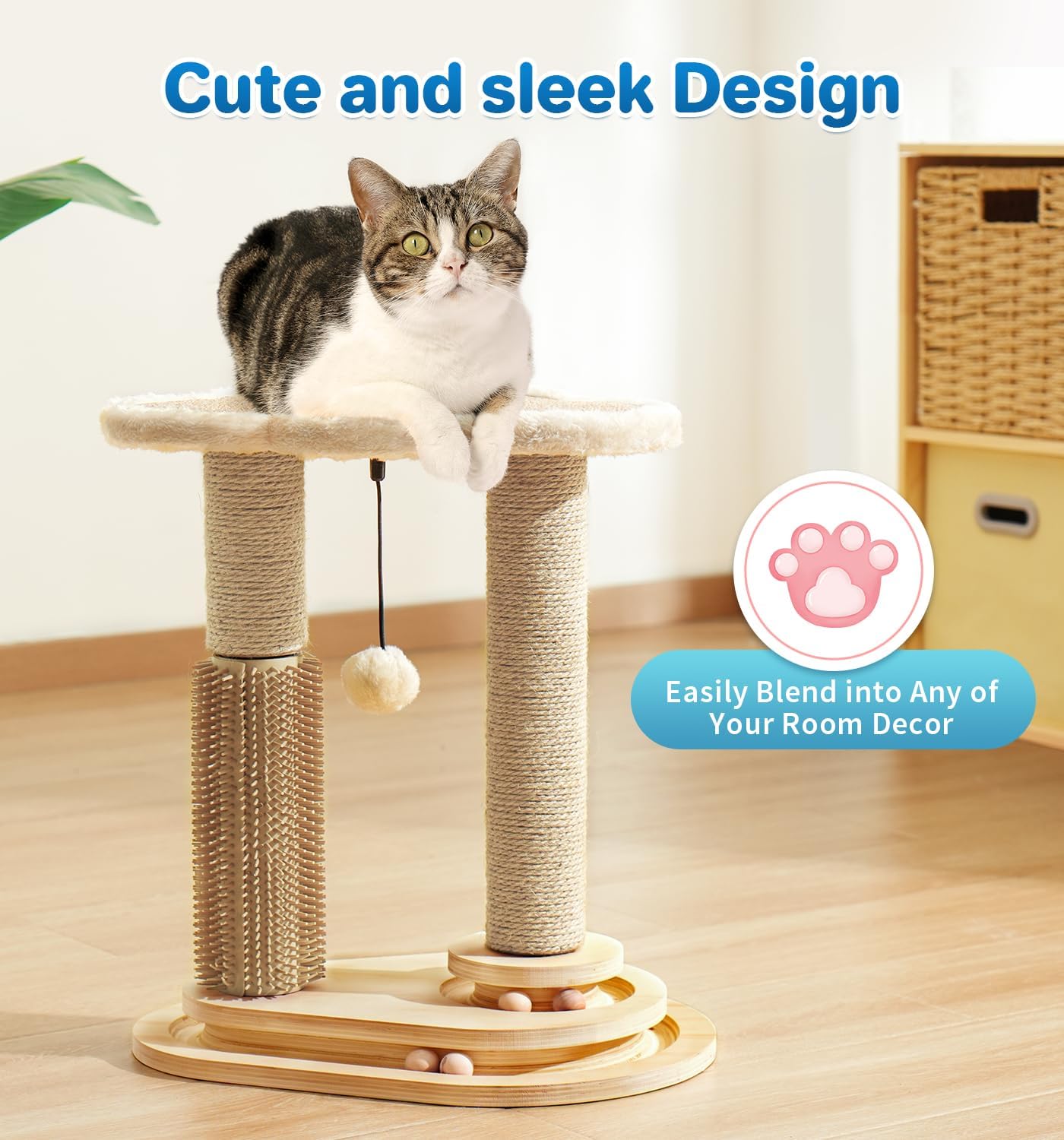 Made4Pets Kitten Toy Scratching Post for Indoor Cats with Ball Track
