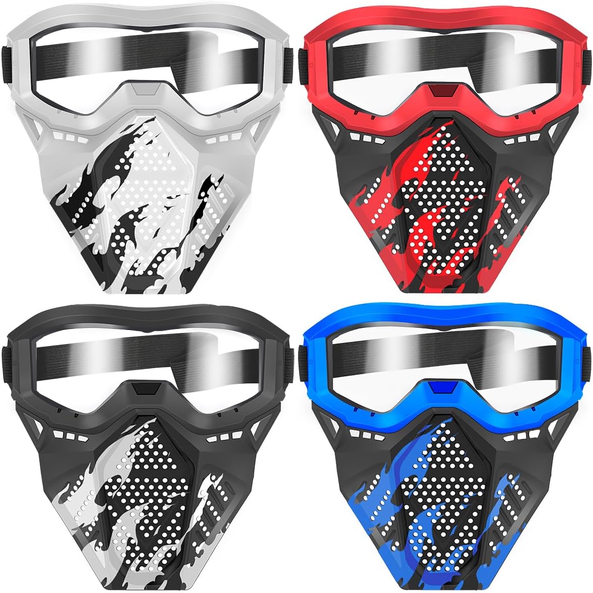 POKONBOY 2 Pack Tactical Mask with Goggles Compatible with Nerf Rival , Apollo, Zeus, Khaos, Atlas, & Artemis Blasters Rival Mask Red & Blue