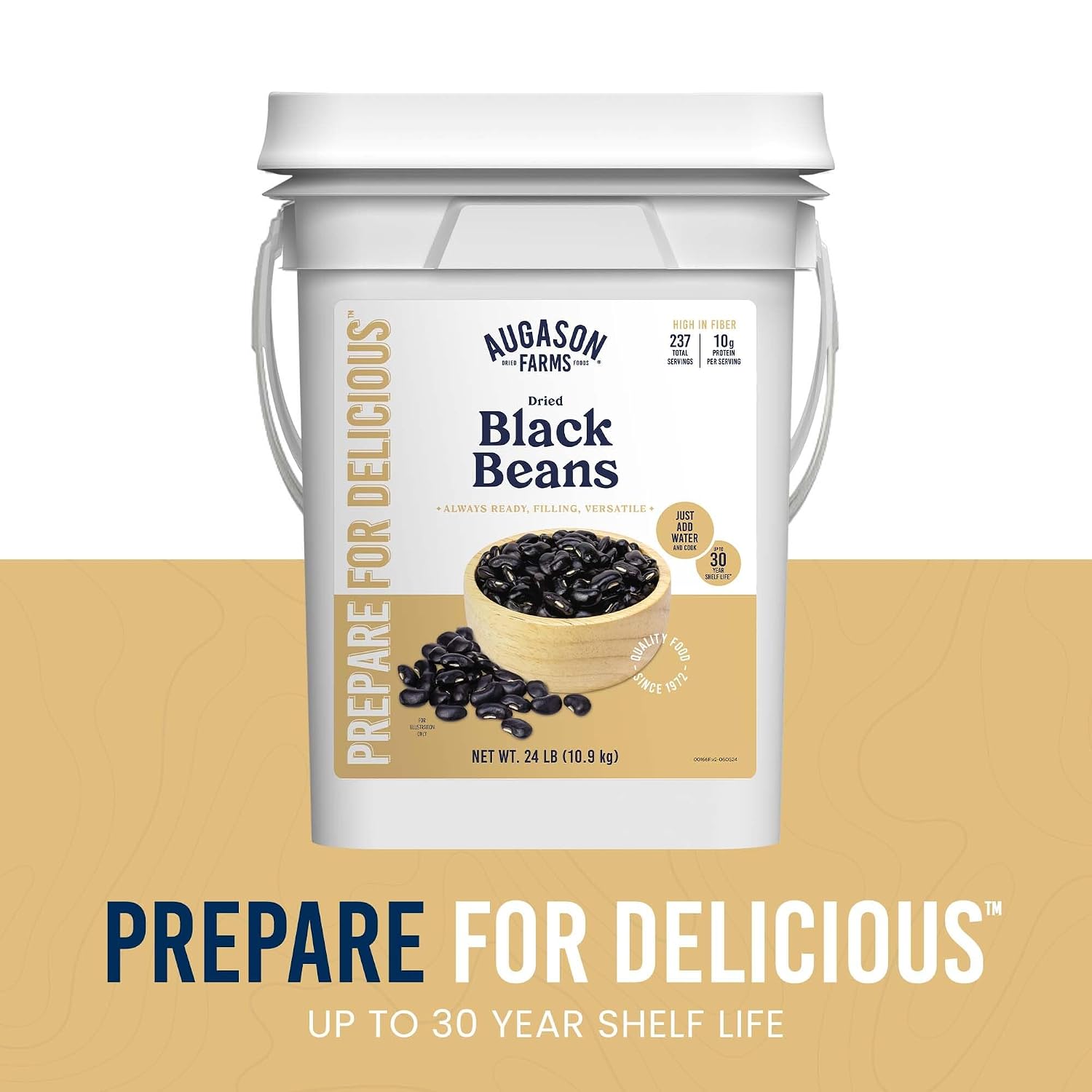 Augason Farms Dried Black Beans 4 Gallon | Emergency Food Supply, 237 Servings, 30 Year Shelf Life, Good Source of Iron, Protein, and Potassium