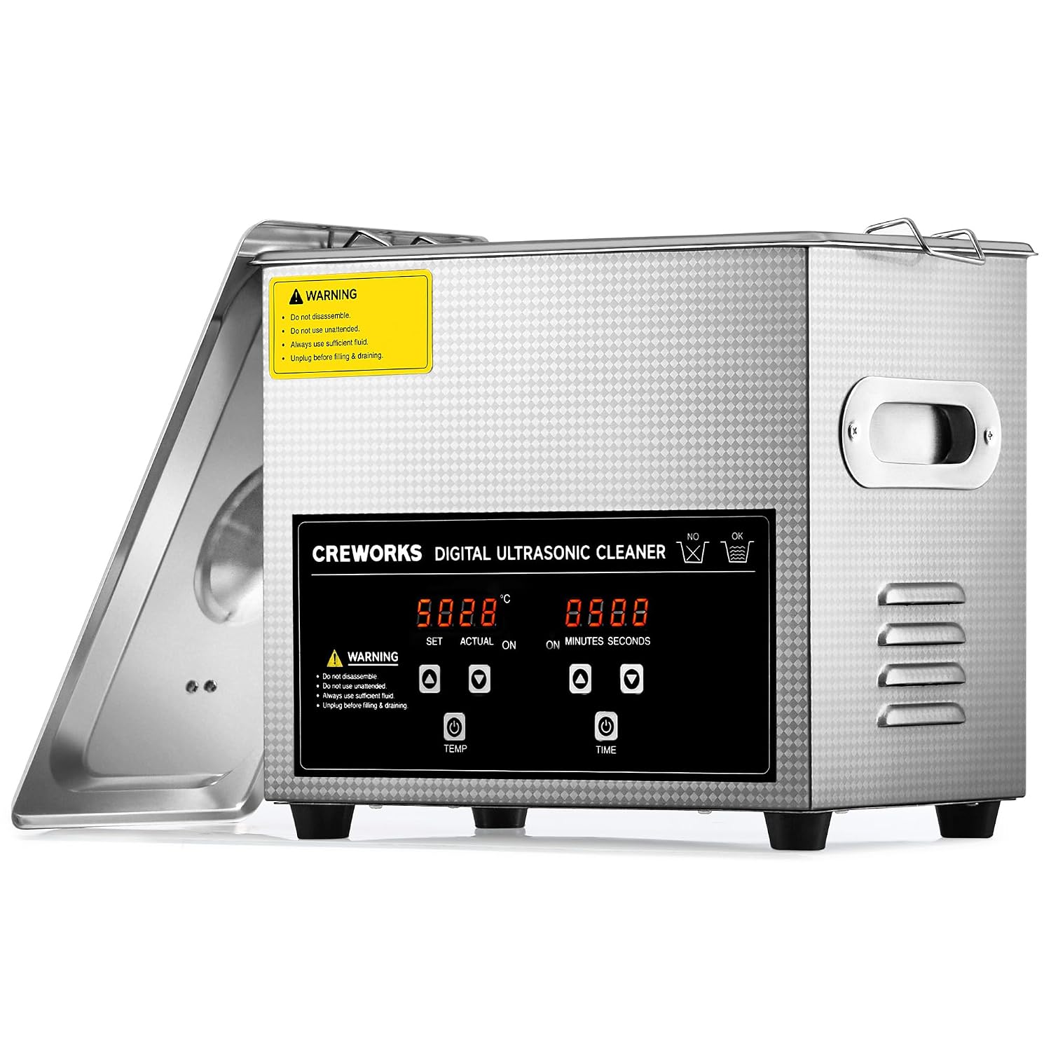 CREWORKS 3L Ultrasonic Cleaner, 0.8 gal Digital Sonic Cavitation Machine | 120W Stainless Steel Professional Jewelry Cleaner for Cleaning Tool Watch Glasses Retainer Denture Parts with Heater & Timer