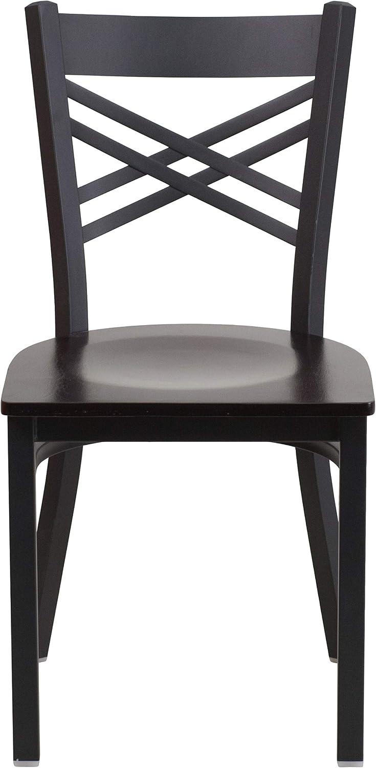Flash Furniture Hercules Series "X" Back Metal Restaurant Chairs, Modern Upholstered Armless Dining Chairs for Restaurants/Kitchens, Set of 2, Black