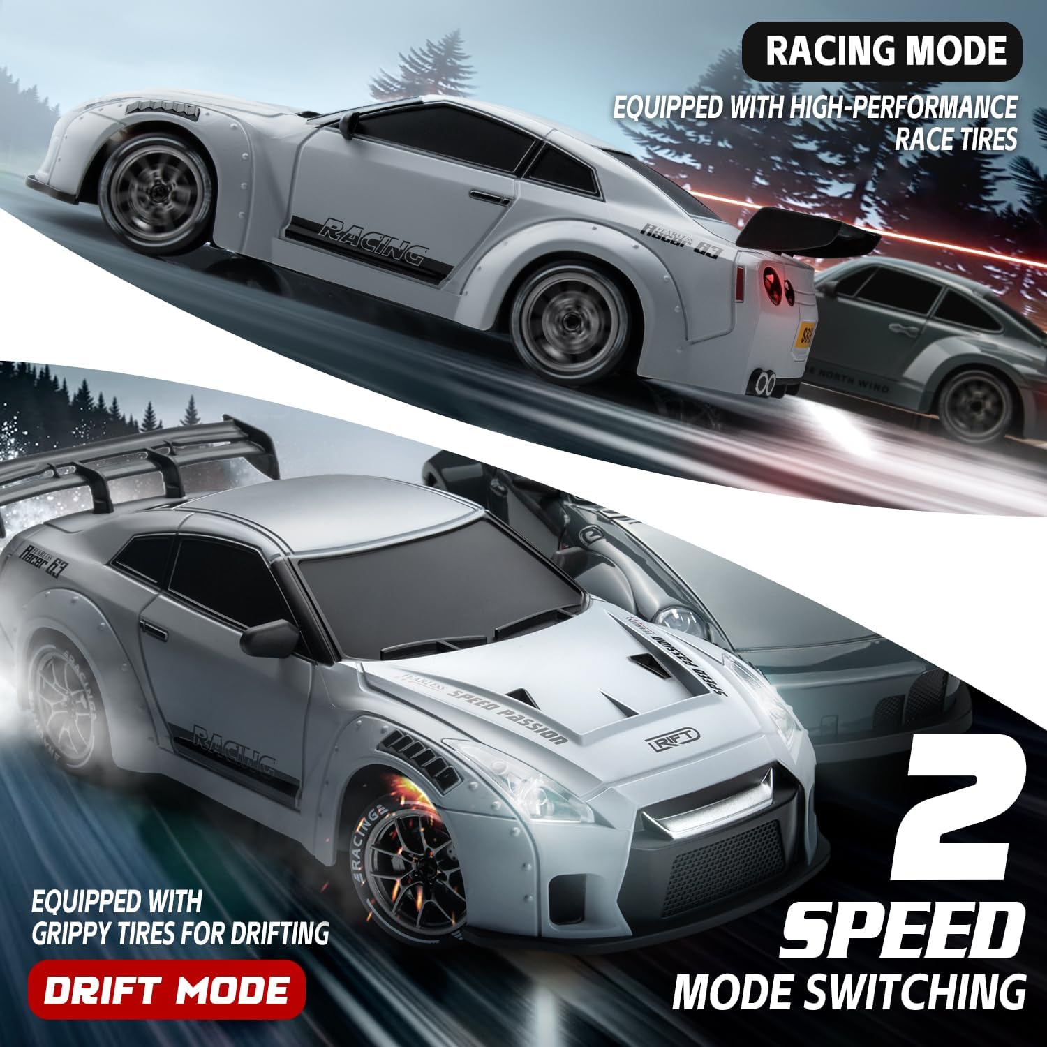RC Drift Car Purple Racing Livery 1/24 Remote Control Car for Adult | 20KM/H 4WD Low/High Speed RC Cars with LED Lights, Extra Drifting Tires, Vehicle for Kids Boys Girls Beginners Indoor Outdoor