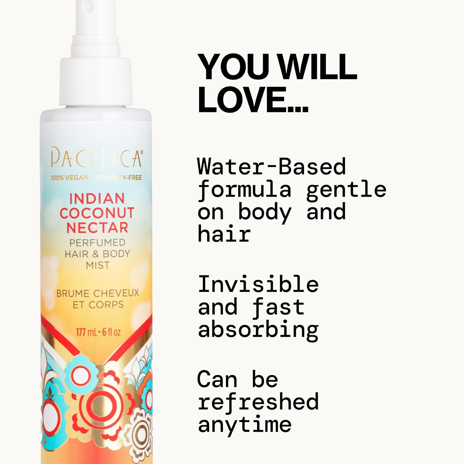 Pacifica Island Vanilla Hair Mist Perfume and Full Body Spray for Women - Fragrance Spray for A Mood-Lifting Experience, Paraben-Free, Clean Beauty No Alcohol, Vegan & Cruelty-Free, 6 oz oz