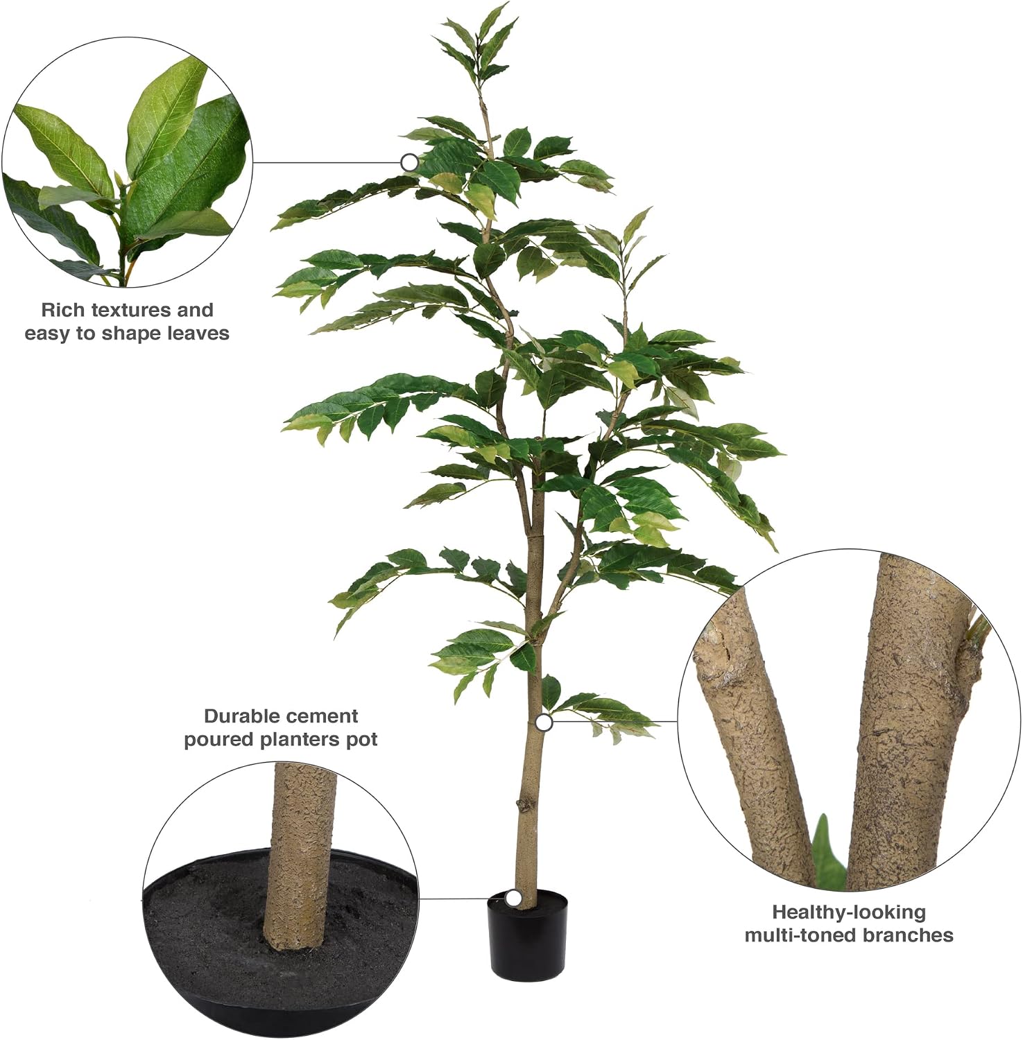 Vickerman 7' Realistic Potted Artificial Green Nandina Tree with 356 Leaves - Large Faux Indoor Tree for Artificial Plants and Fake Plants - Maintenance Free