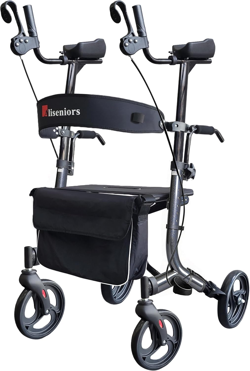 Aliseniors Upright Walker for Seniors - Big Stand Up Walker with Wide Seat, Foldable 4 Wheel All-Terrain Rolling Walker, Adjustable Armrests, 300lbs, Improves Posture & Reduces Back Strain | 20.6" Wide Seat, Foldable Rollator, 8" All-Terrain Wheels, Adju…