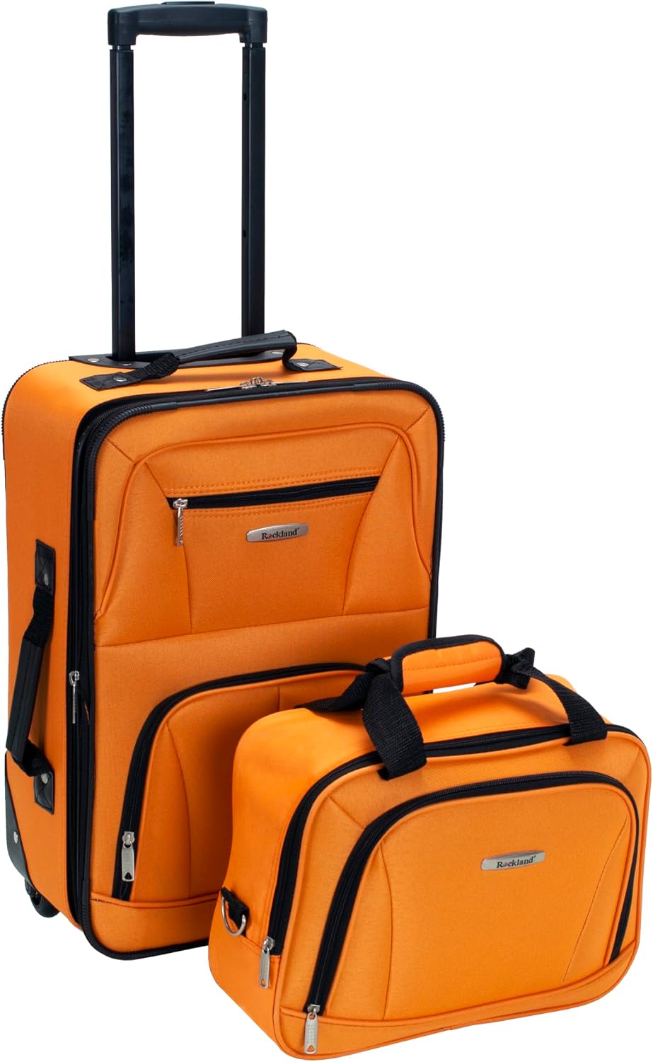Rockland Fashion Softside Upright Luggage Set,Expandable, Telescopic Handle, Wheel, Black Dot, 2-Piece (14/19)