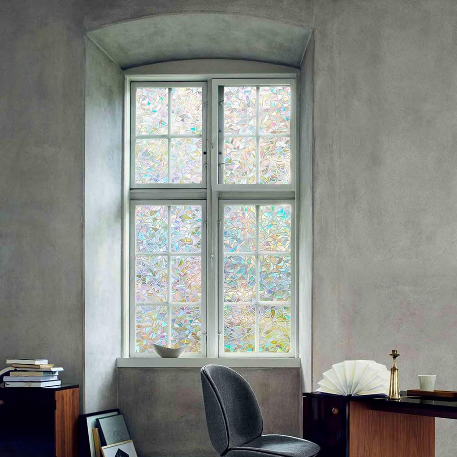 LEMON CLOUD Window Privacy Film, Rainbow Stained Glass Cling,17.5″ x 78.7″