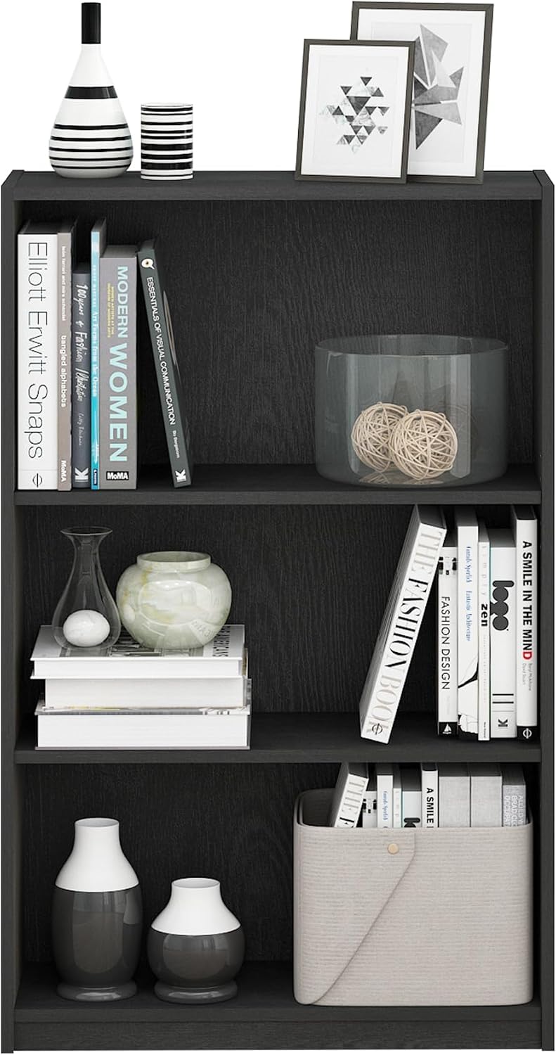 Furinno Jaya Book Shelf, 3-Tier Bookshelf, Bookcase with Adjustable Shelves, 9.5 x 24.5 x 40.3, for Organization and Storage, for Living Room, Bedroom, Home Office, White