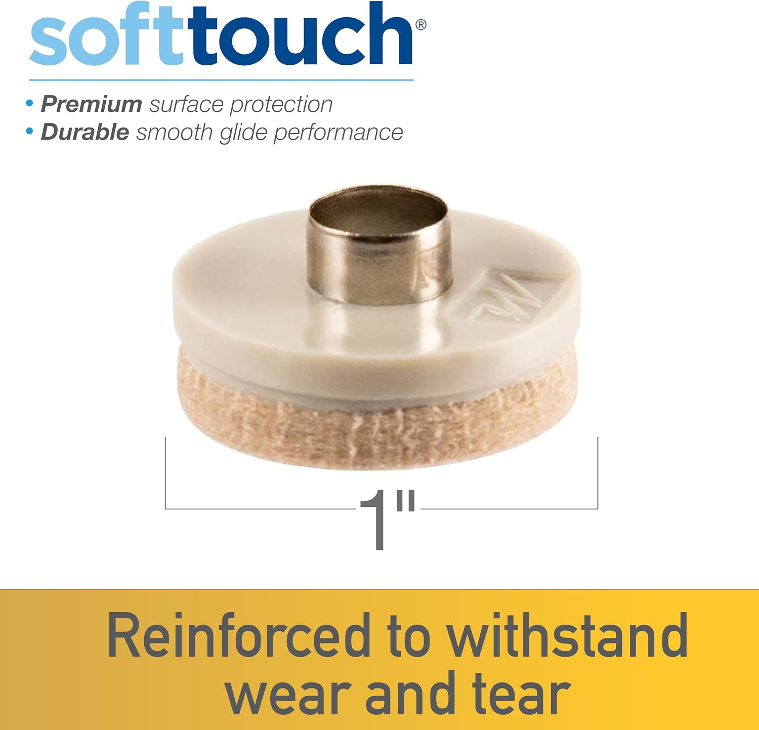 SoftTouch 1" Round Nail-On Felt Furniture Sliders, Protective Heavy-Duty Felt Pads for Wood Furniture and Hard Surfaces, 48-Count, Brown