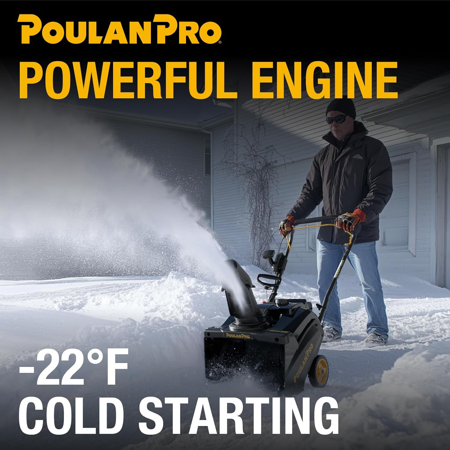 Poulan Pro Snow Blower Gas Powered, Single Stage 18 Inch Gas Snow Thrower | with Electric Start, 190° Remote Chute Control