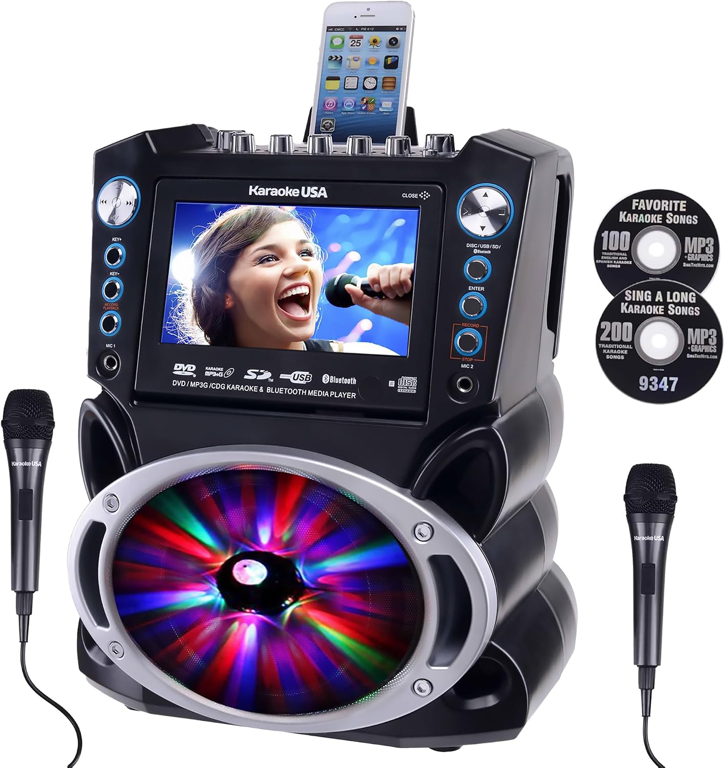 Karaoke Machine with Lyrics Display 7" Screen. CD+G, DVD, MP3+G, MP3