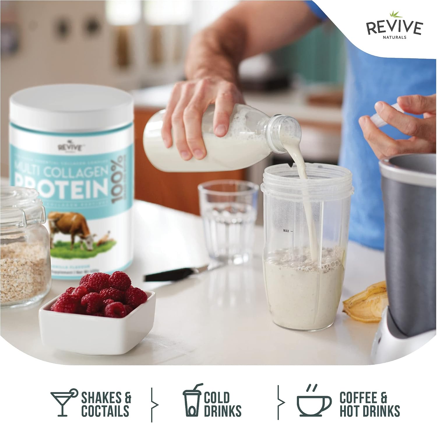 Revive Naturals Multi Collagen Hydrolyzed Protein Powder (16oz) - Types I, II, III, V & X - Grass Fed Bovine, Wild Caught Marine, Free Roaming Chicken & Eggshell Collagen Peptides,