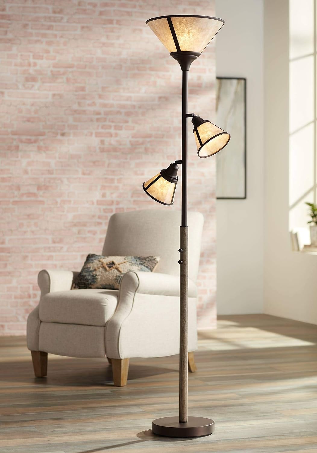 Plymouth 72" Bronze and Mica Torchiere Floor Lamp Living Room