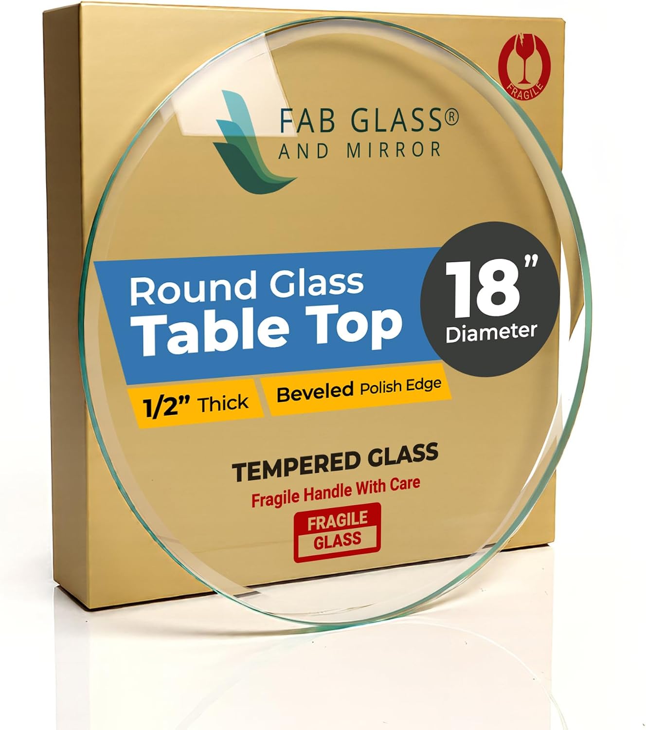 22 Inch Round Tempered Beveled Polished Edge Glass Table Top -1/2” Thick Round Glass Table Top–Heavy Duty, Dining, Coffee, and Office Tables by Fab Glass and Mirror