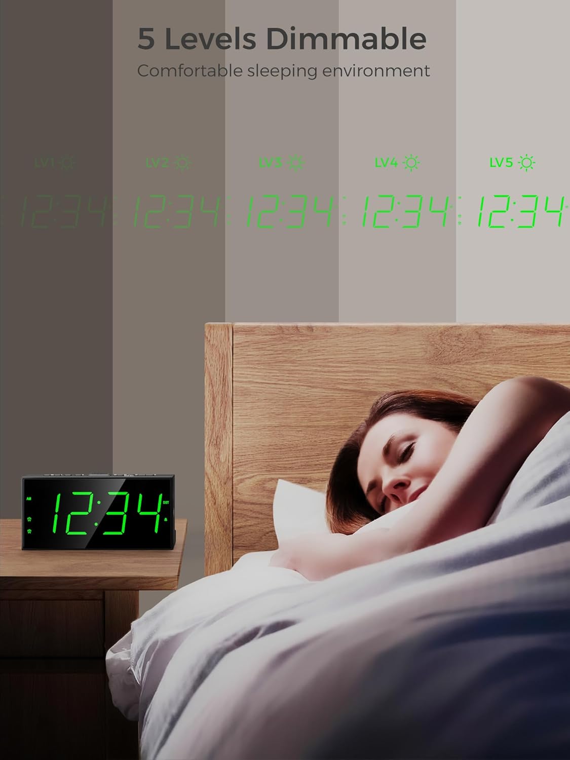 Digital Alarm Clocks for Bedrooms, Dual Alarms, 7.5-Inch Large Display