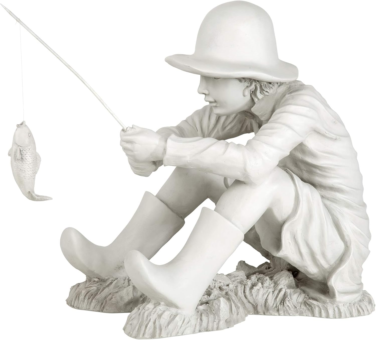 Design Toscano Frederic the Little Fisherman of Avignon Boy Fishing Garden Statue, 15 Inch Tall, Cast Stone Resin, Two Tone Stone Finish