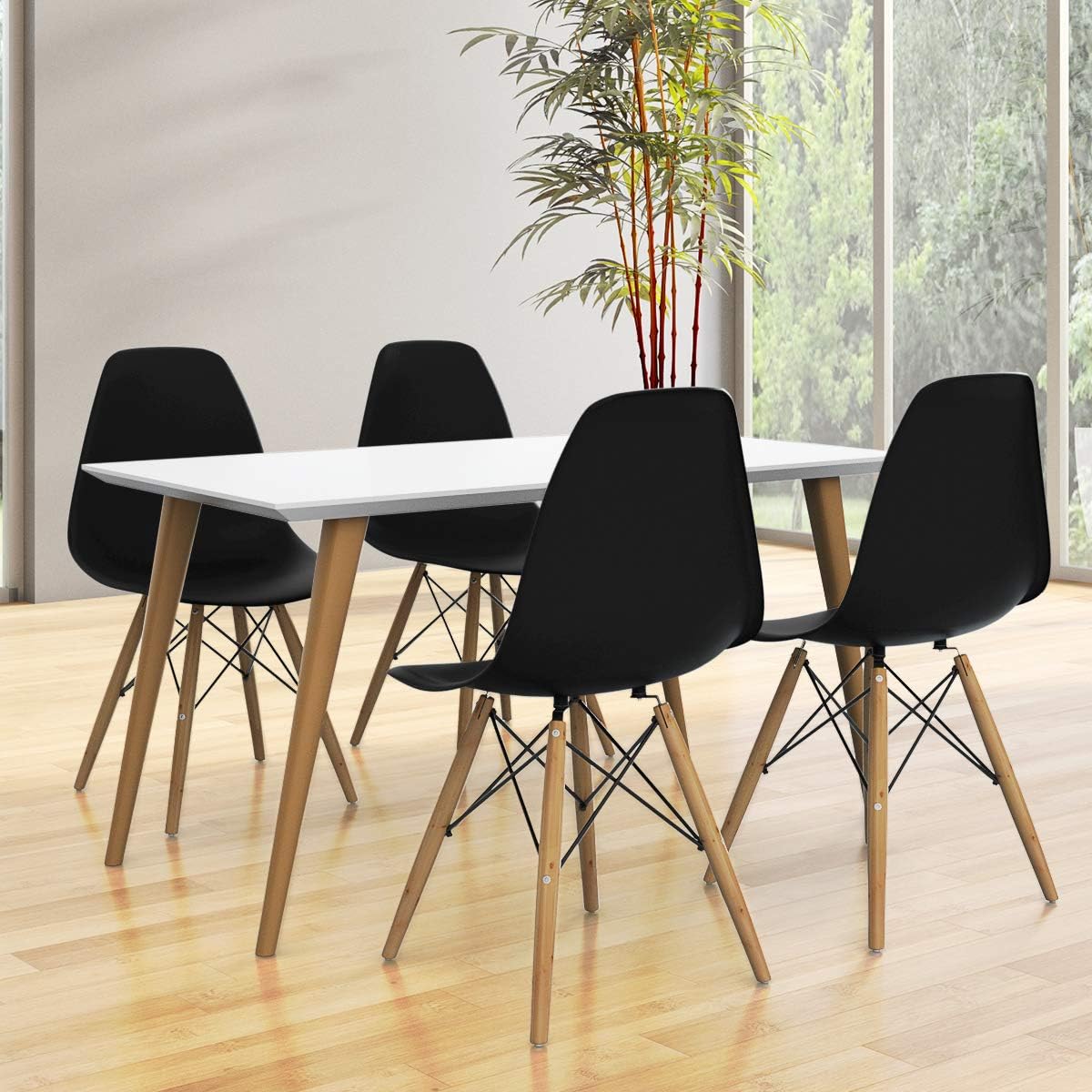 GIANTEX Dining Chairs Set of 2 White, Pre Assembled Dining Room Chairs | Mid Century Modern Kitchen Chairs with Wood Legs, Armless Plastic Dining Side Chair for Kitchen, Living Room